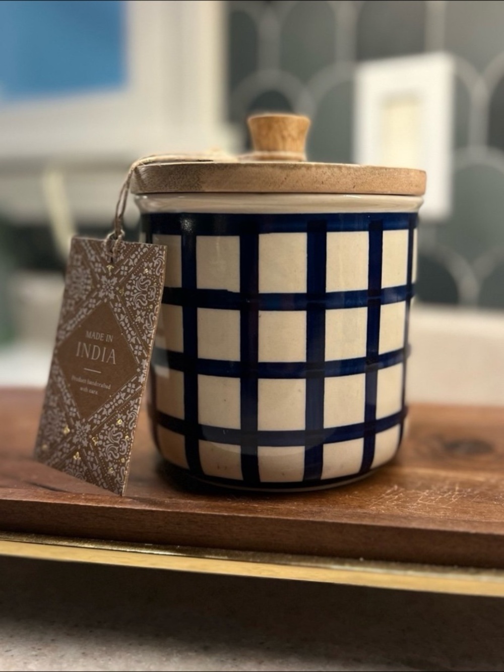 Made In India Ceramic Jar with Wood Lid - Picture 1 of 9